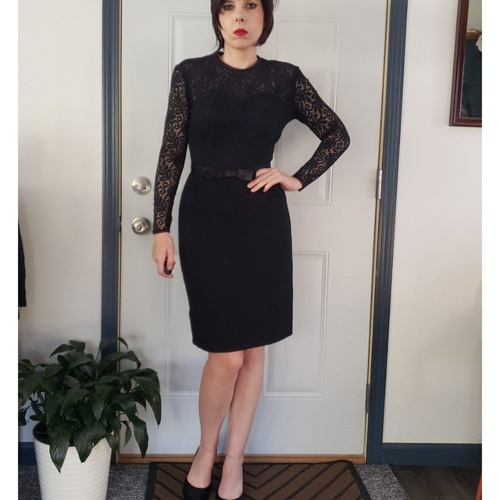 50s/60s‎ Black Lace Top Long Sleeve Party Dress